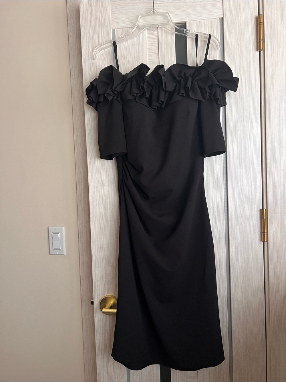 Xscape Black One-Shoulder Ruffle Dress